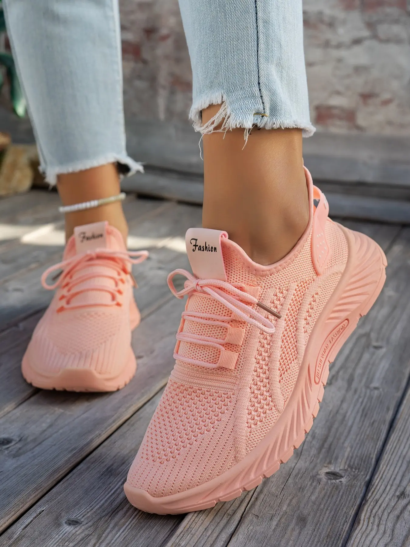 Women's Lace-Up Knit Casual Sneakers, Trendy Walking Sneaker, Round Toe Fashion Daily Walking Shoes, Anti-Slip Sole, Ideal for Shopping, Park, Outdoor Activities