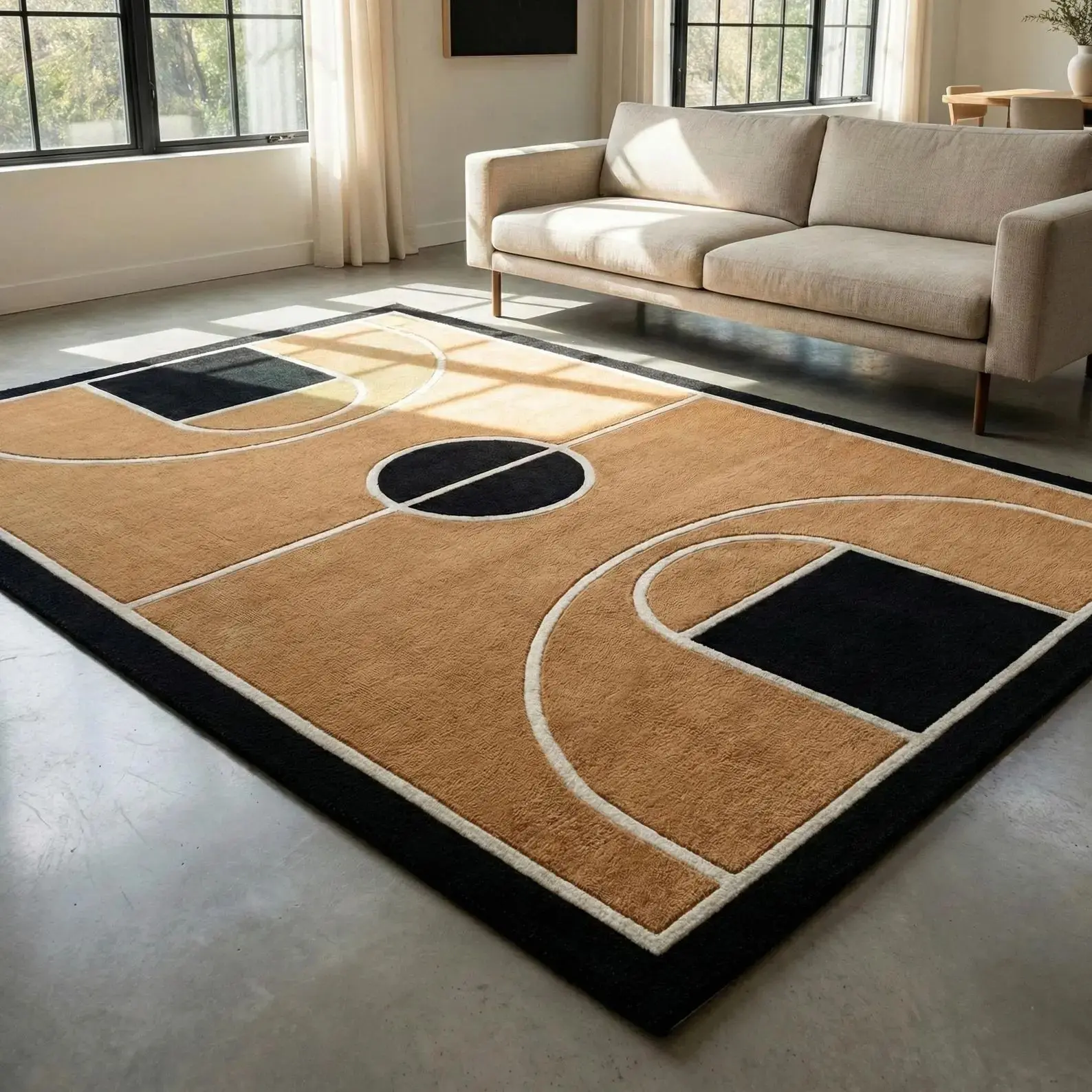 Vintage Basketball Court Rug, Home Decor Rug, Soft Area Rug, Soft Rugs, Floor Rug, Decorative Rug, Indoor Rug, High Elasticity Non-Slip Kids Room Play Mat, Boy Bedroom Living Room Gaming Area Multi-Scene Use