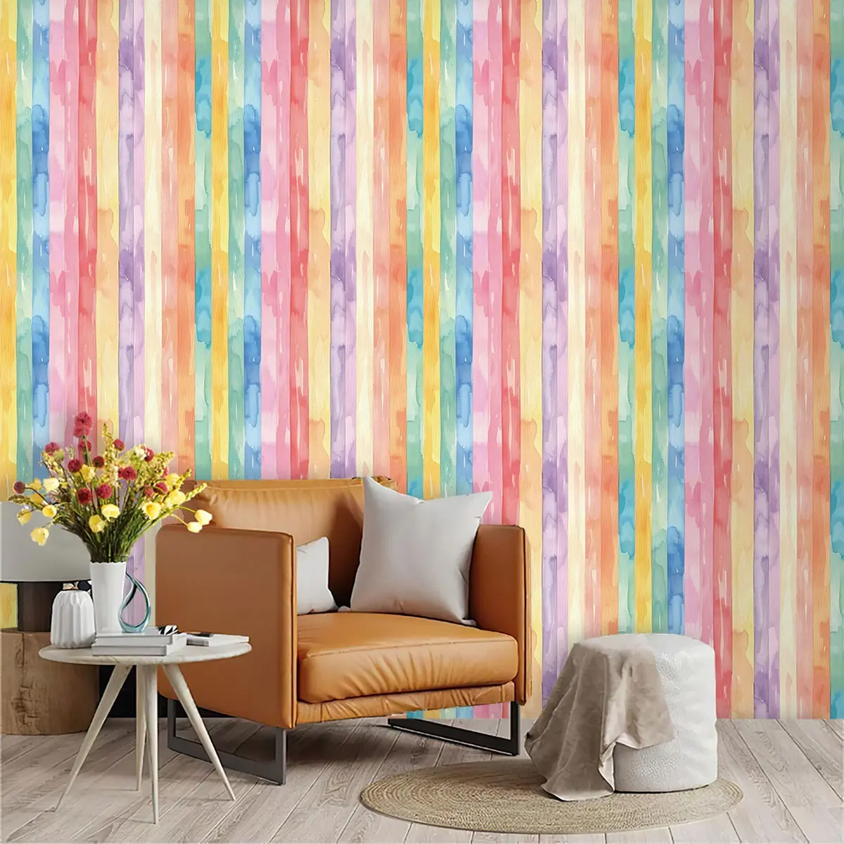 Rainbow Stripe Wallpaper, PVC Material, Self-Adhesive, Mould-Proof, Ideal for Living Room, Kitchen, Bedroom, Wall Decoration