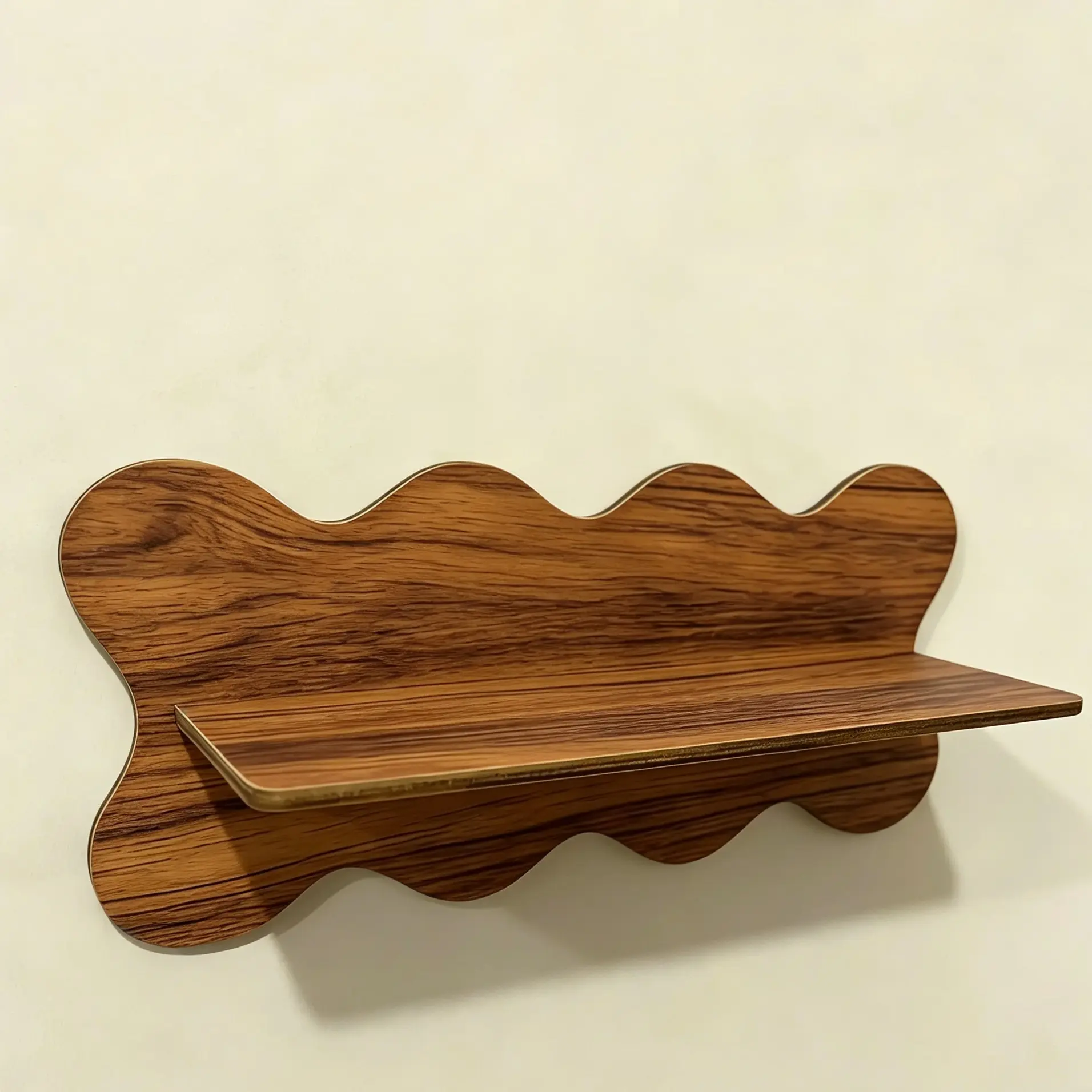 Boho Wavy Wooden Floating Shelf, 30cm Scalloped Edge, Wall Mounted Storage, Aesthetic Home Decor for Bedroom Bathroom, Candle Plant Display