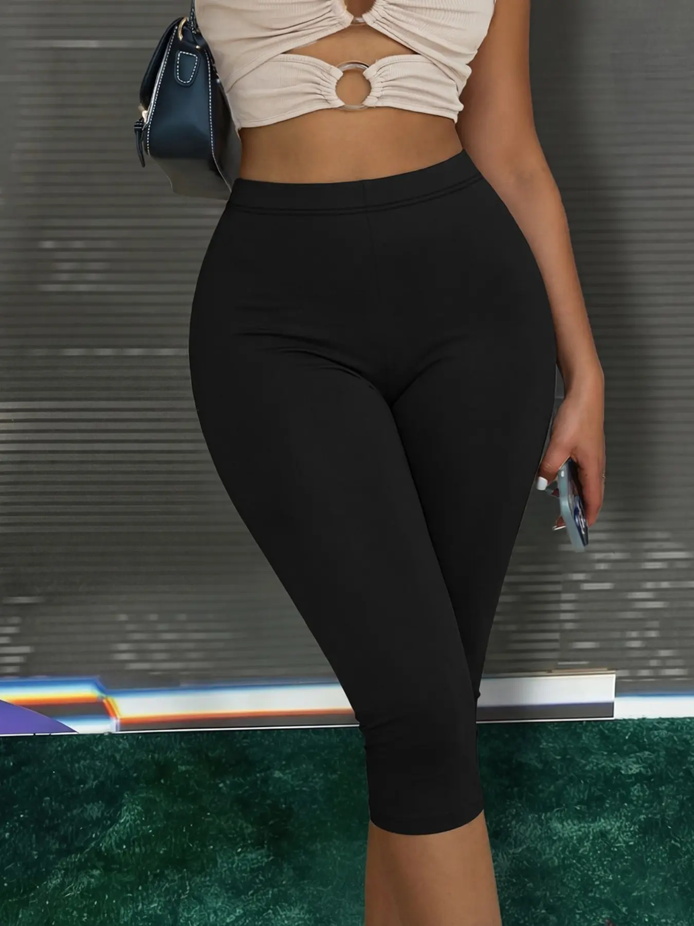 Black High Waist Capri Shaping Workout Leggings Women Slim Fit Bodycon Stretch Cropped Pants Butt Lift Skinny Biker Pants Casual Going Out Workout Activewear Summer Fitness Tights Fashion