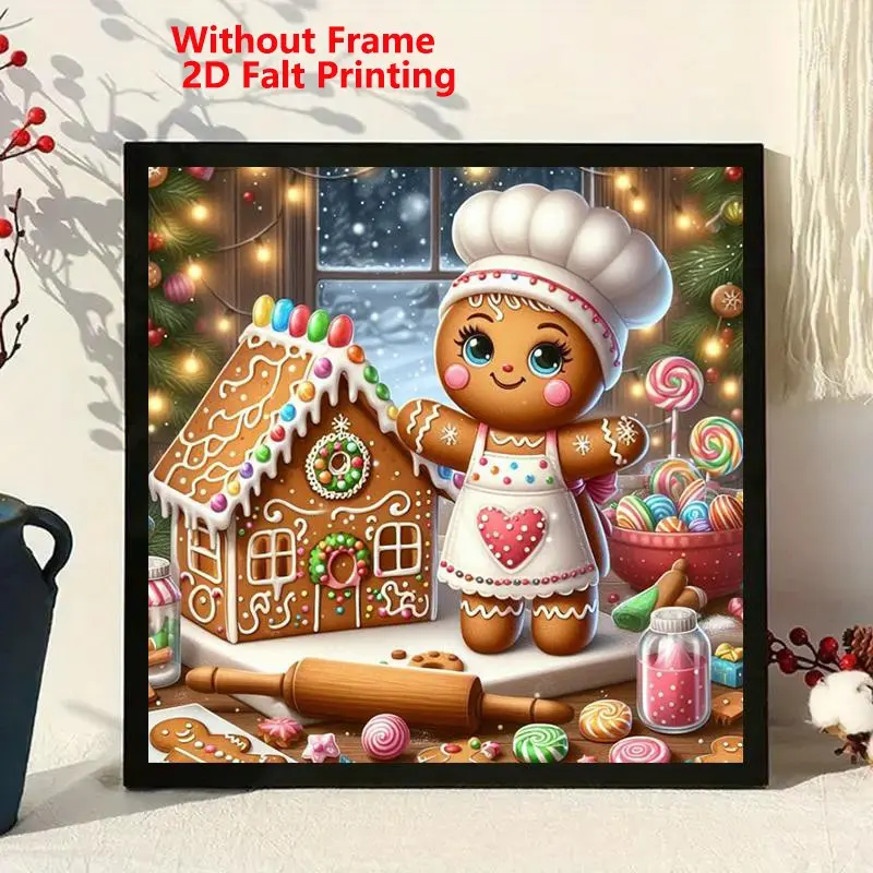 Christmas Gingerbread Man Diamond Painting Kit, Holiday Theme Adult Art Set, Visual Rewarding Project, Frameless DIY 5D Craft, Home Wall Decoration