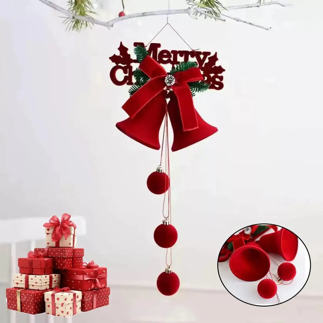 Christmas Bell Nordic Felt Bell Ornament, Christmas Decoration, Window Display Hanging Decor, Festive Holiday Accessory