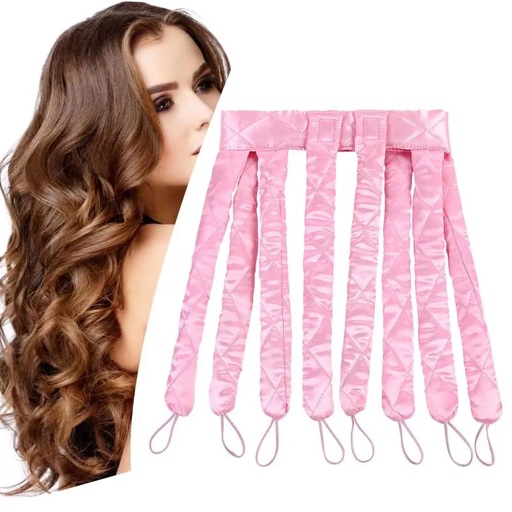 Detachable Velcro Heatless Hair Curler Headband, Adjustable Satin No-Heat Curling Rod, Overnight Wave and Curl Tool for Women and Girls