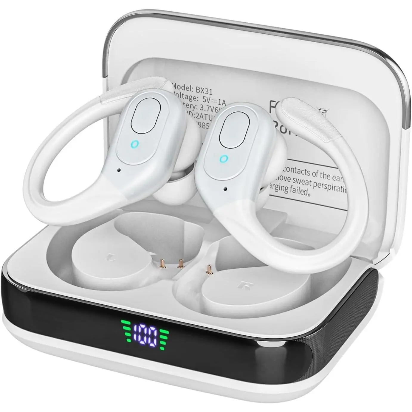 Wireless Earbuds, Sports Bluetooth Headphones, 75Hrs Playtime Ear Buds with LED Power Display, Noise Canceling Headset, IPX7 Waterproof Earphones for Workout/Running