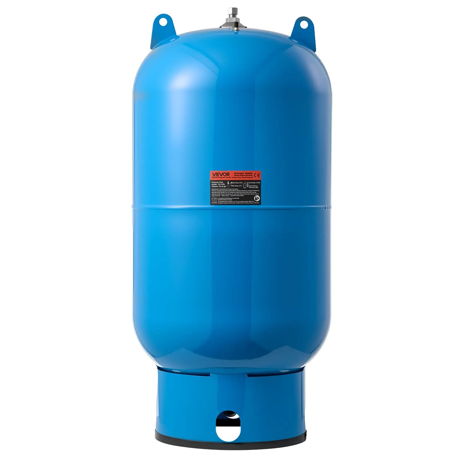VEVOR 34-Gallon Vertical Well Pressure Tank, Pre-Charged Carbon Steel Pressurized Water Tank for Well Pumps, Heavy-Duty Storage Container for Home & Farm Systems