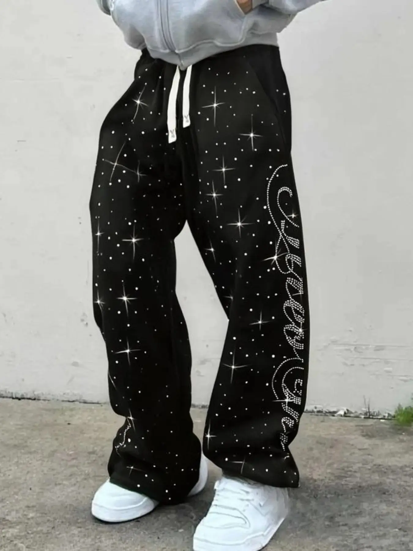 Men's Sweatpants, Daily Wear, Casual Comfy Sporty, All-Season, Breathable Cotton, Loose Fit, American Fashion Rhinestones, Casual Sports Pants