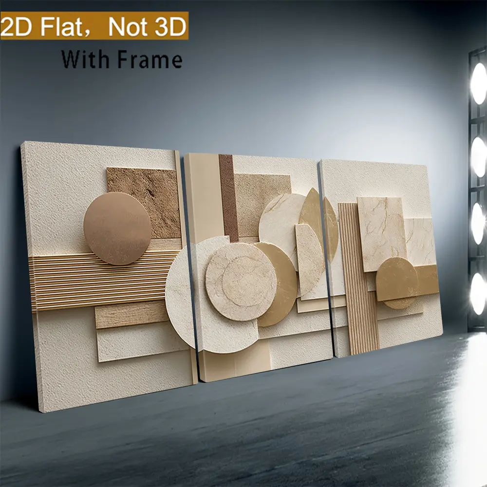 08*12in 3-Piece Abstract Geometric Wall Art Posters - Neutral Tone Vertical Modern Minimalist Textured 2D Flat Canvas Paintings, Hook-Hanging, Suitable for Living Room, Bedroom Home Decor, 08*12In*3Pcs, Multi-Size