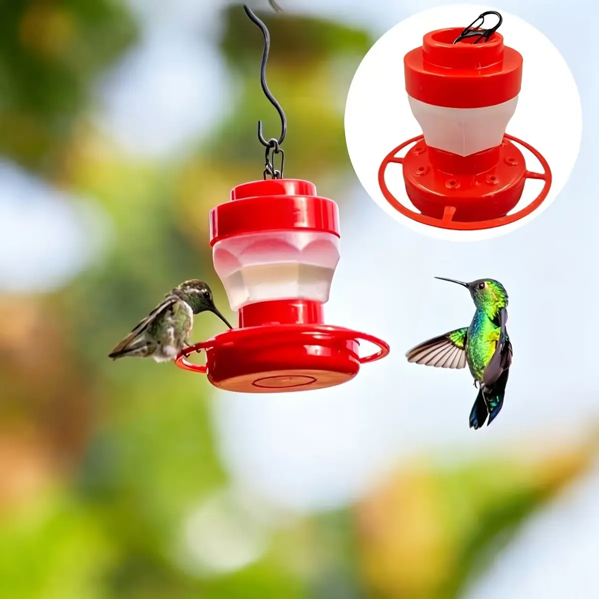 Outdoor Hanging Hummingbird Feeder, Leak-Proof 8-Port Design, Transparent Reservoir, Easy-To-Clean Bird Feeder for Yards and Gardens