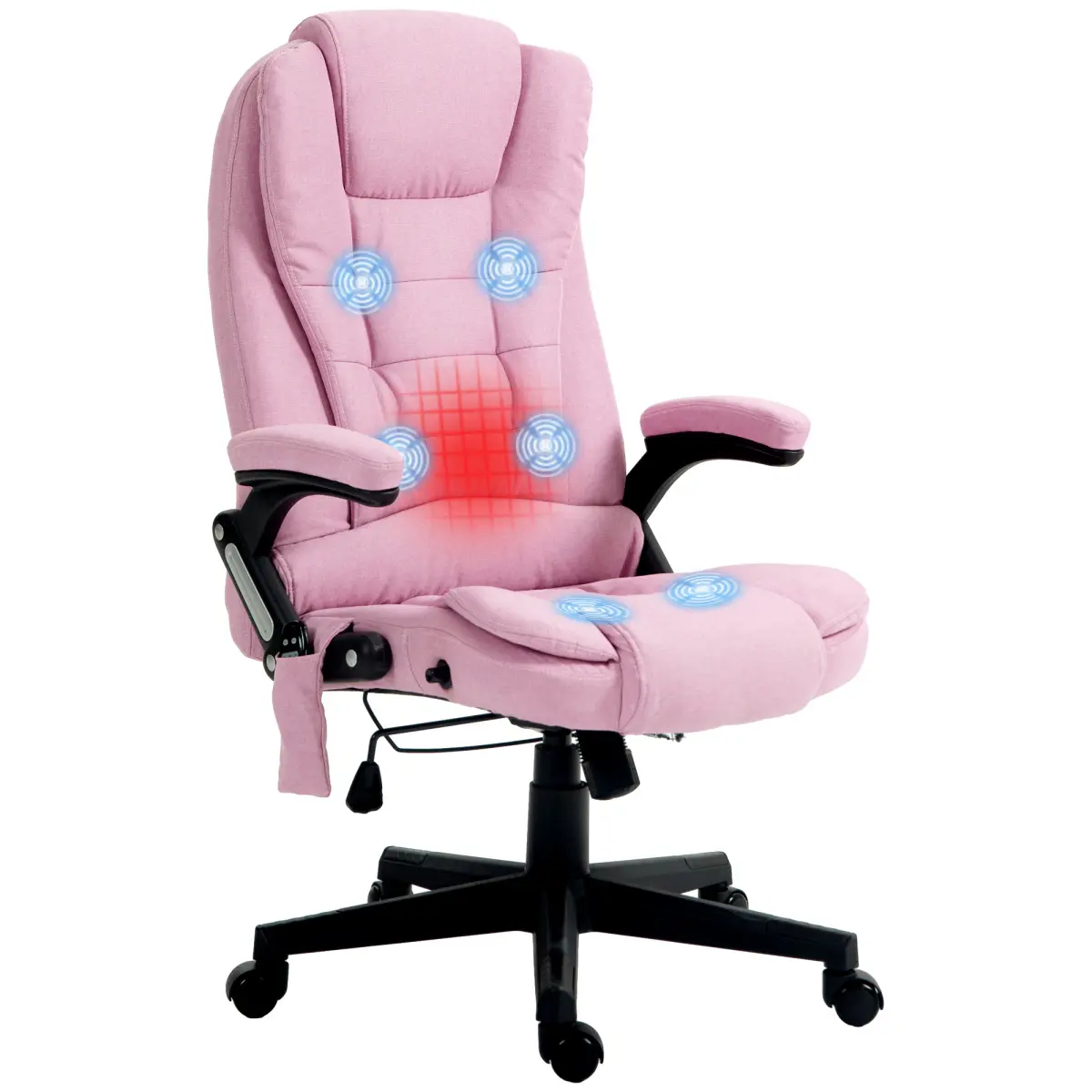 [Fahuac] Pink Massage Office Chair with 6 Vibration Points & Lumbar Heat| High Back Reclining Computer Chair 125° with Remote Control| Adjustable Height 17.75"-21.75" Breathable Linen-Feel Fabric| HOMCOM Rolling Desk Chair with Padded Armrests.,easy