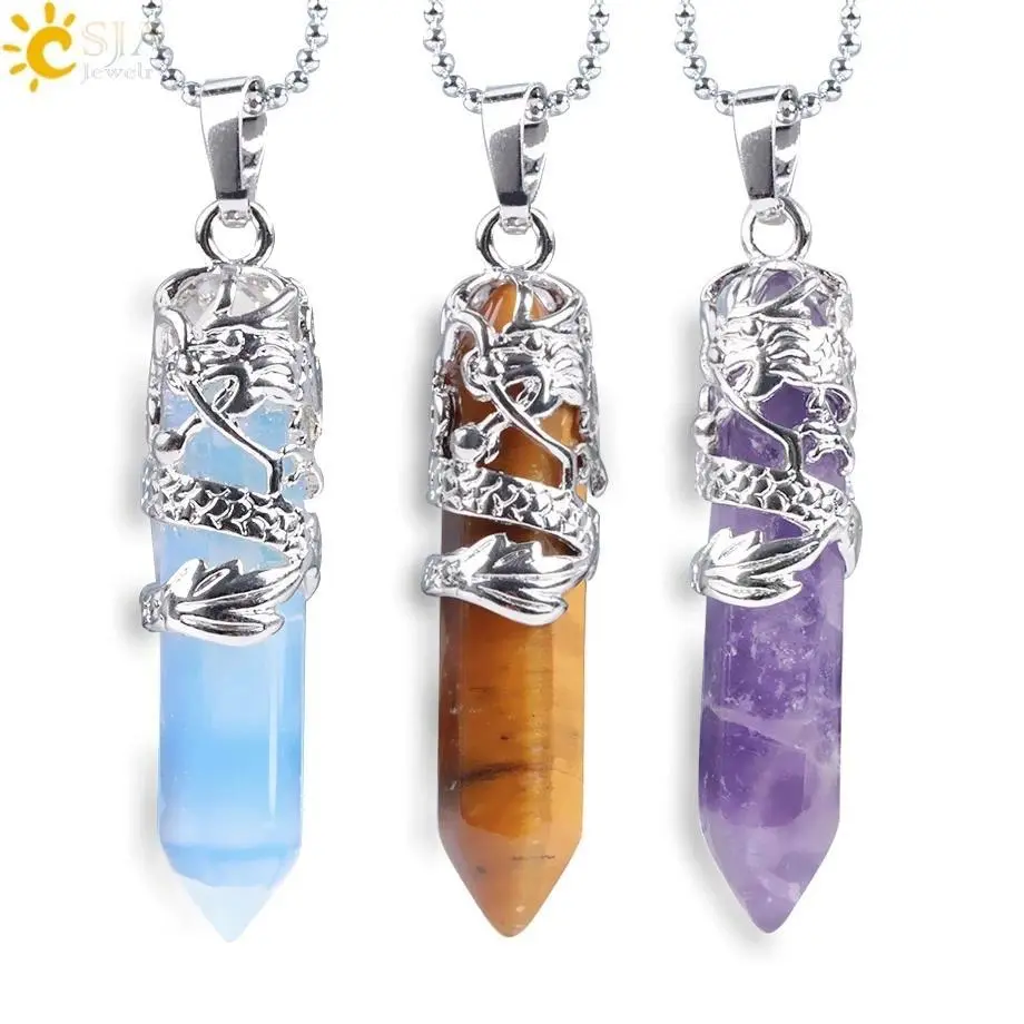 Daily Dragon Crystals Hexagonal Pendant Necklace - Unisex Natural Quartz, Amethyst Stone Jewelry with Metal Coating, Elegant Look Crystal Quartz Necklaces E853