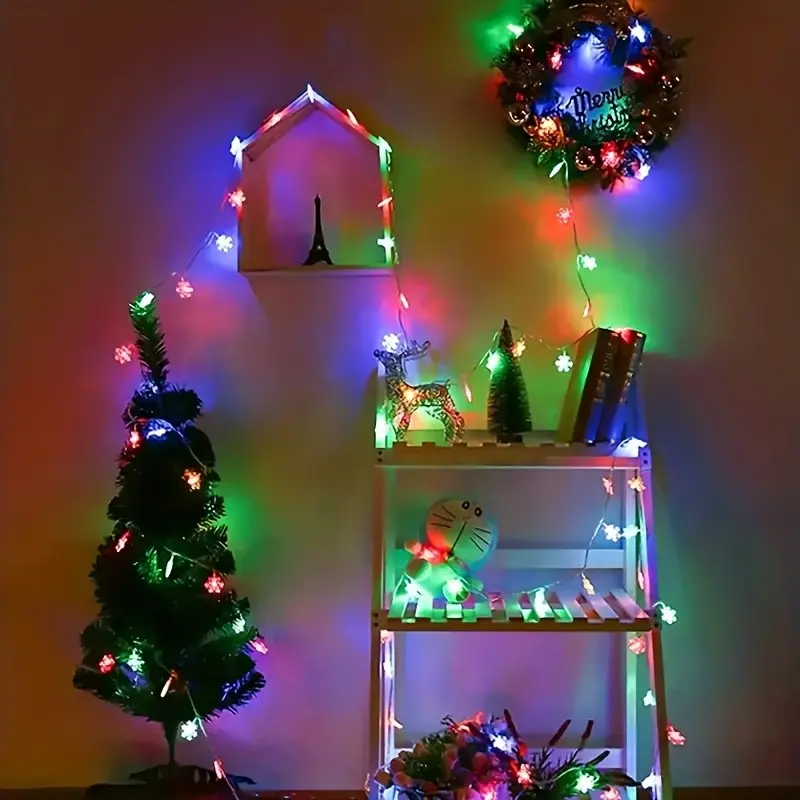 Outdoor Solar Snowflake String Lights, 5m/16ft 20 LED, 8 Flash Modes, Indoor/outdoor Festival Party Decor, Ambient Lighting