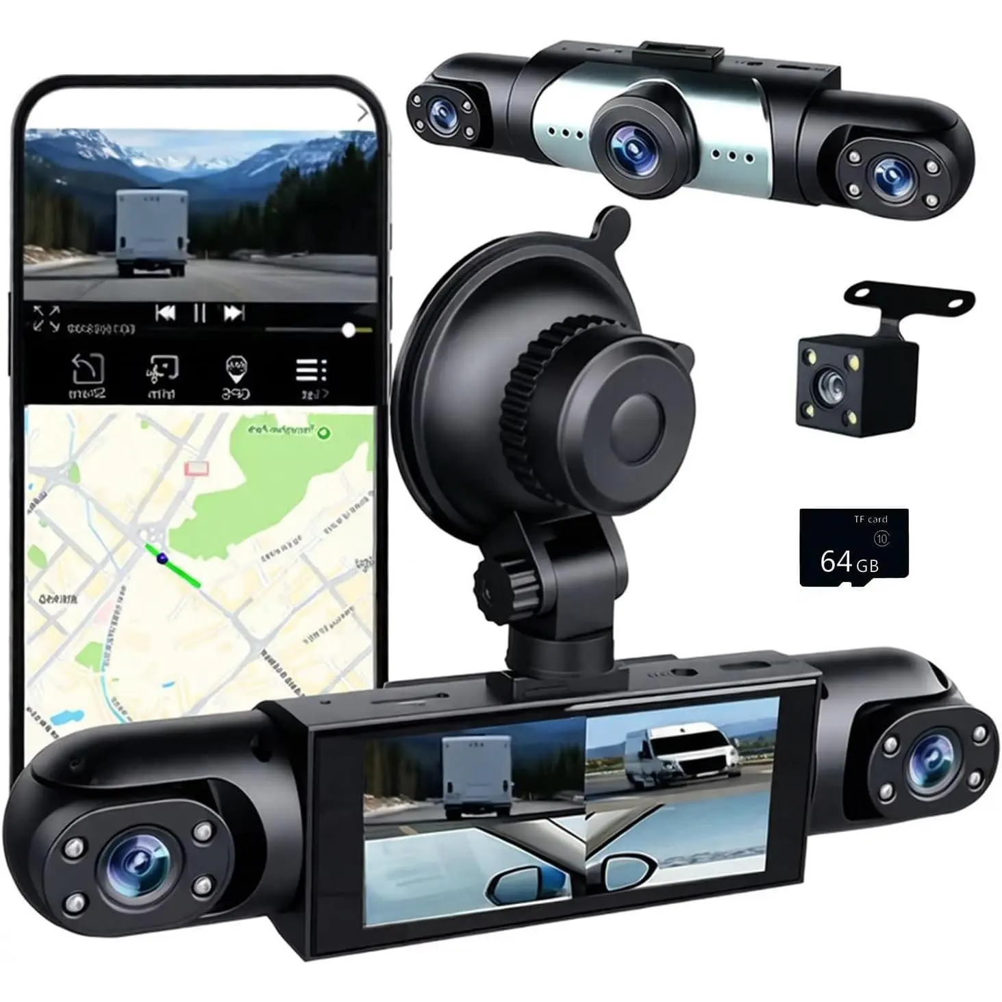 1080P Ultra HD 4-Channel Dash Cam for Cars Front & Inside & Rear Recording, Loop Recording, Night Vision, 4 Inch IPS Screen - Car DVR Black Box Automotive Dvr Camera Dash Camera For Cars