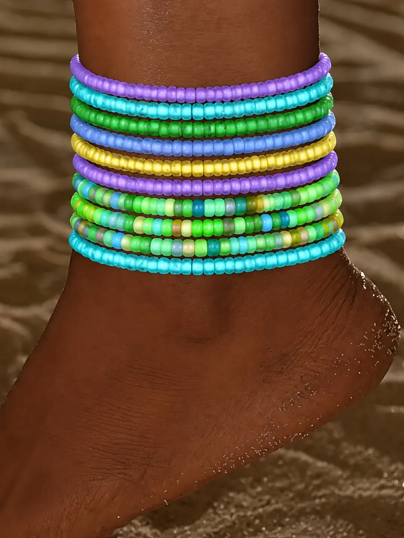 Random Beaded Luminous Anklet, 10pcs Boho Style Colorful Beaded Anklet for Women & Girls, Fashion Jewelry for Party, Daily Clothing Decor, Trendy Exquisite Jewelry for Gift