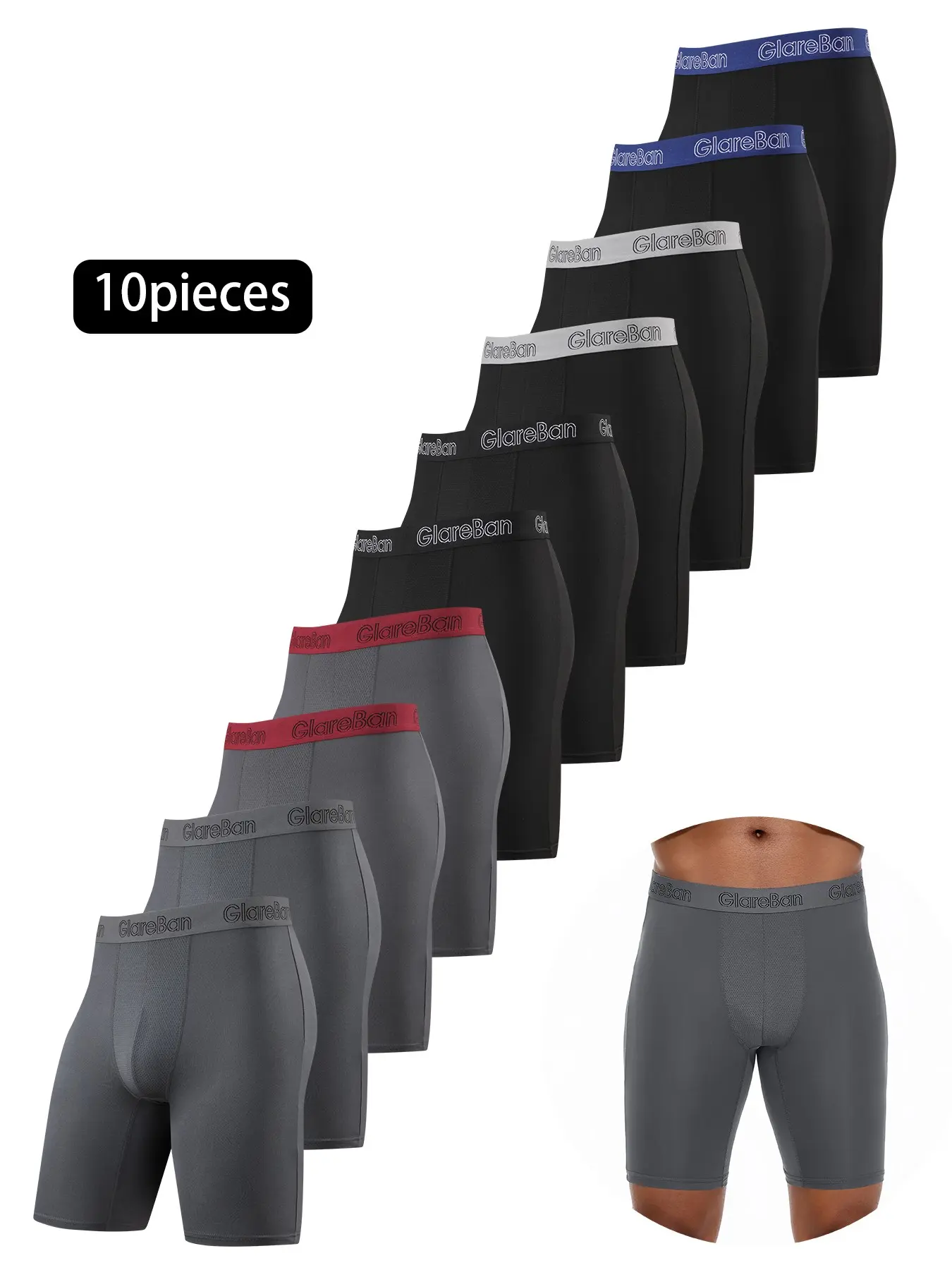 10pcs Long Leg Sports Boxer Shorts for Men, Quick-Dry Soft Casual Sports Underwear, Polyester Fabric Underwear, Comfortable Male Underpants, Brand Quality New, Ideal for Daily Wear