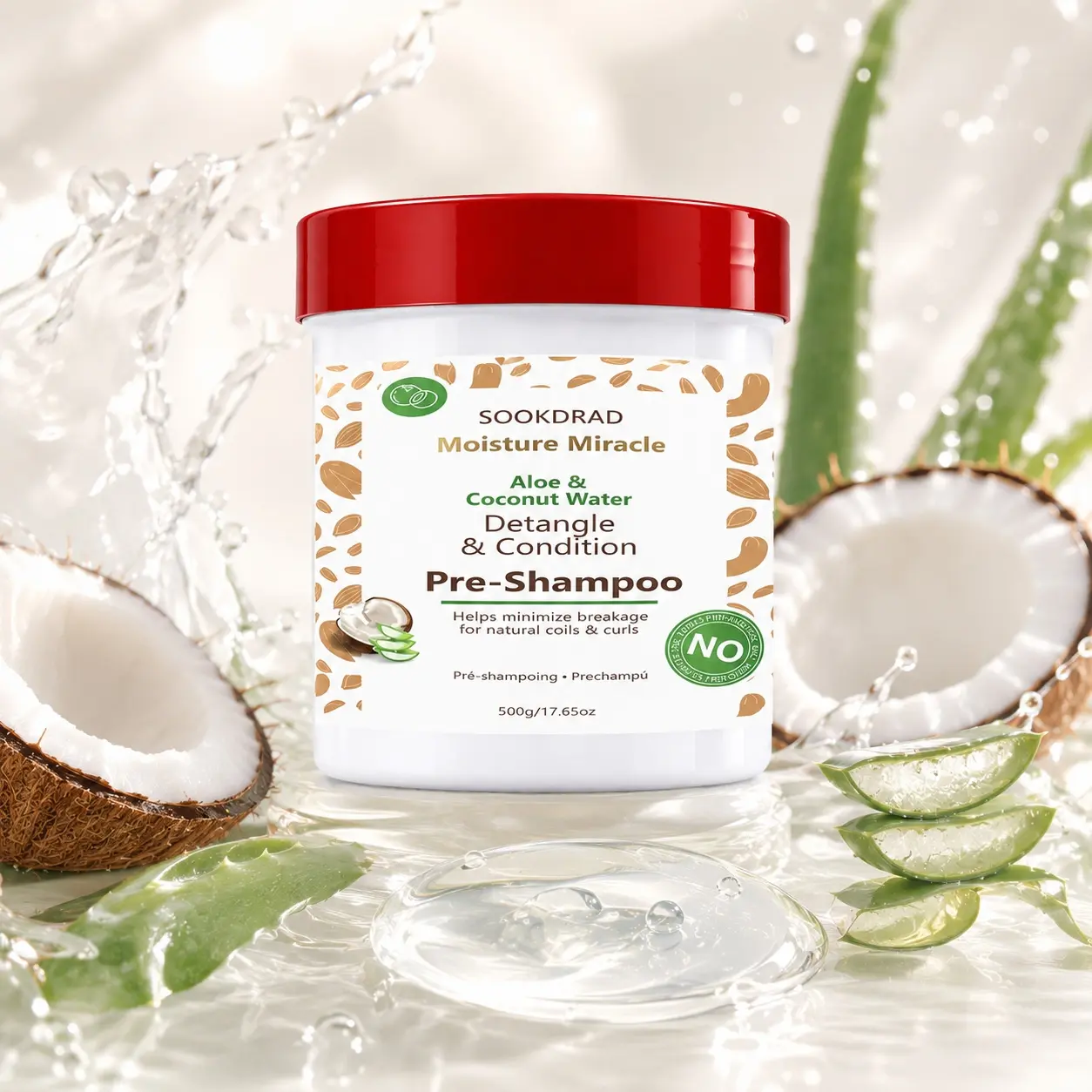 Pre-Shampoo, Aloe Coconut Water, Detangle, Condition, Minimize Breakage, For Natural Coils & Curls, 500g/17.65oz