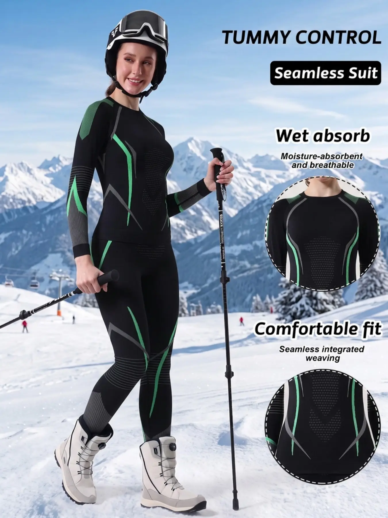 Women's 2pc Seamless Compression Ski Jacket and Pants Set, Quick-Dry Breathable Sportswear for Winter Skiing and Cycling, Premium Outdoor Apparel