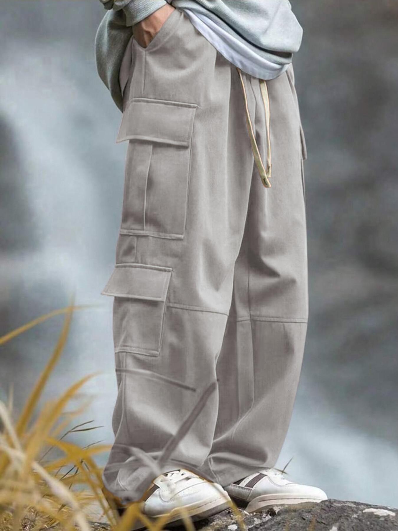 Men's Cargo Pants with Flap Pockets, Adjustable Drawstring Waist, Versatile Outdoor Casual Style for Active Lifestyles