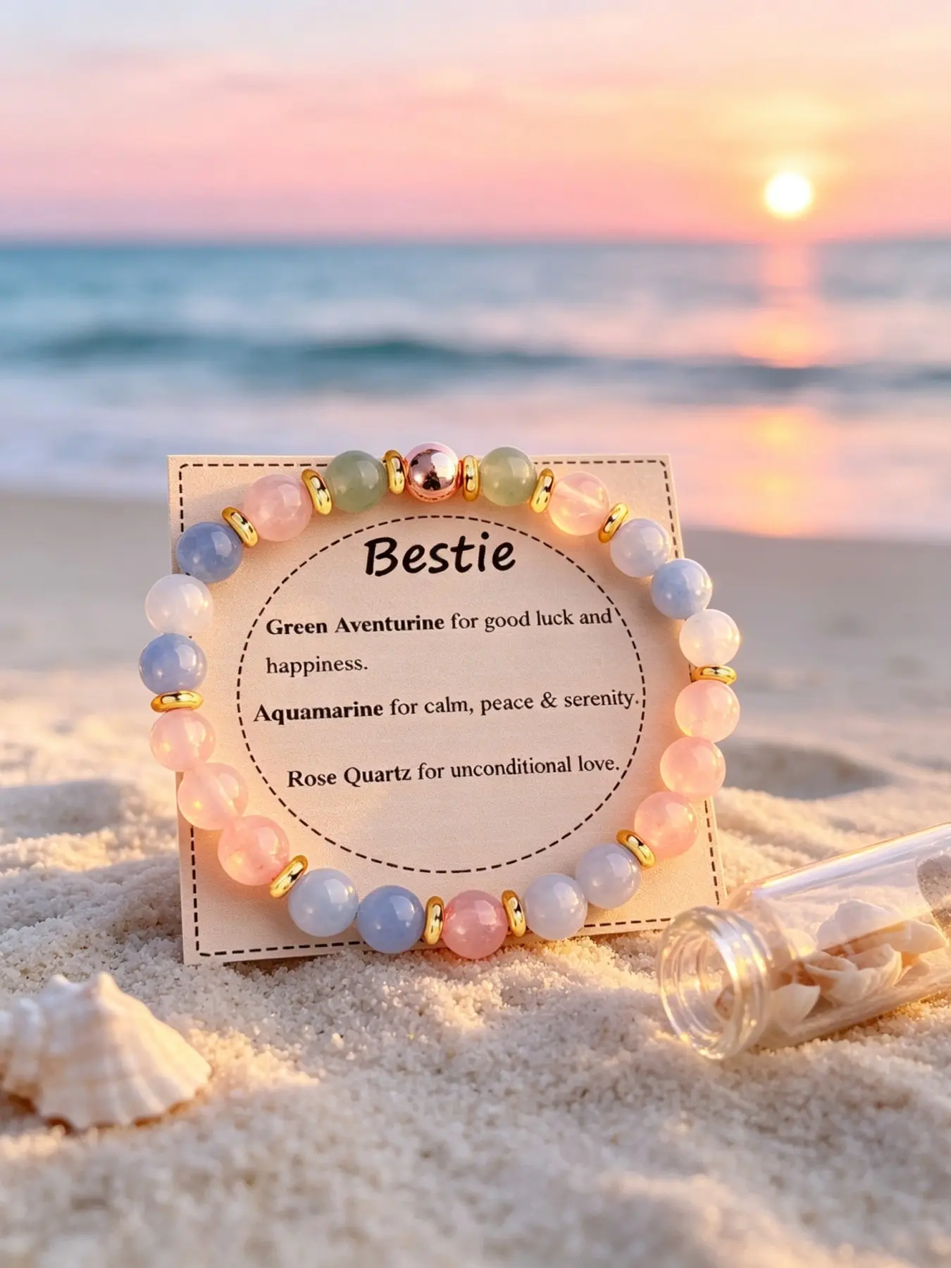 Bestie Friendship Crystal Bracelet Pastel Blue Pink Green Beaded Wristband, Light-Weight Dainty Pastel Fashion Jewelry, Ideal for Daily Wear, Girl Gathering, Holiday Gifting for Teen Girls & Women