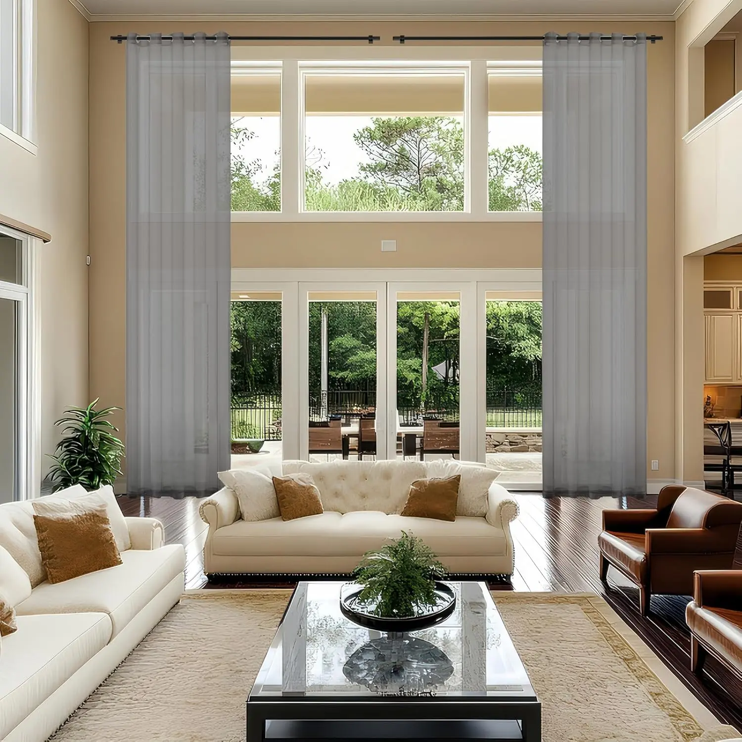Extra Long Sheer Curtains, Grommet Light Flitering High Ceiling Long Sheer Curtains for Living Room(Grey, 1 Panel, 52"X204")