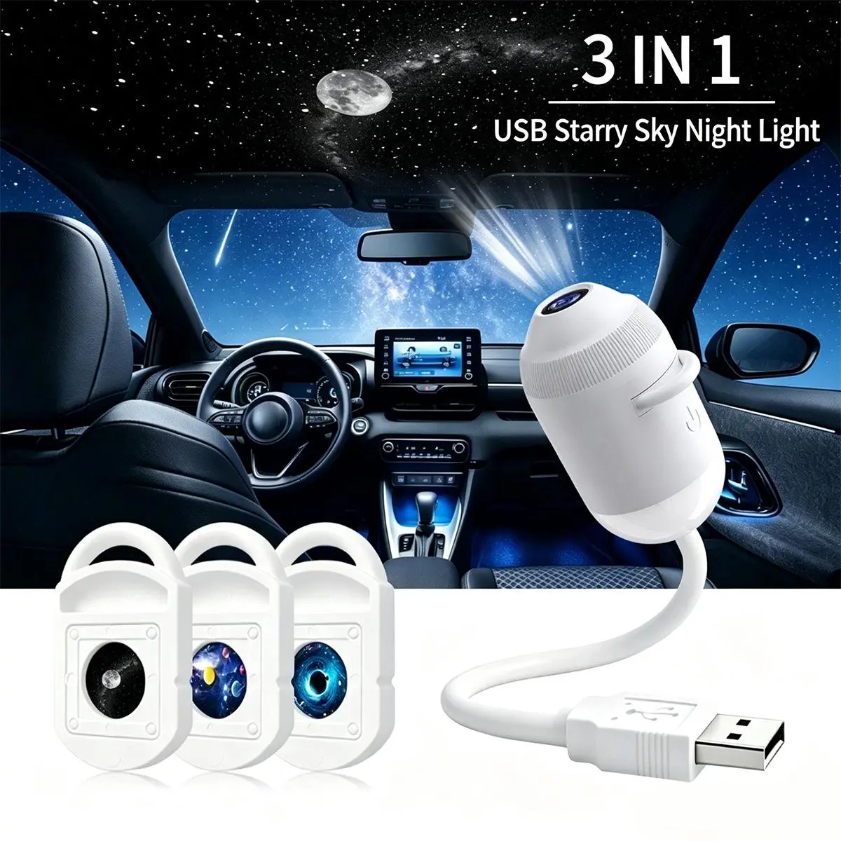 2-in-1 Galaxy Projector Night Light, USB Starry Sky Night Light Projector with Adjustable Brightness, Hd Smart Dynamic 5d Holographic Night Light Projector (with 3/6 Films)