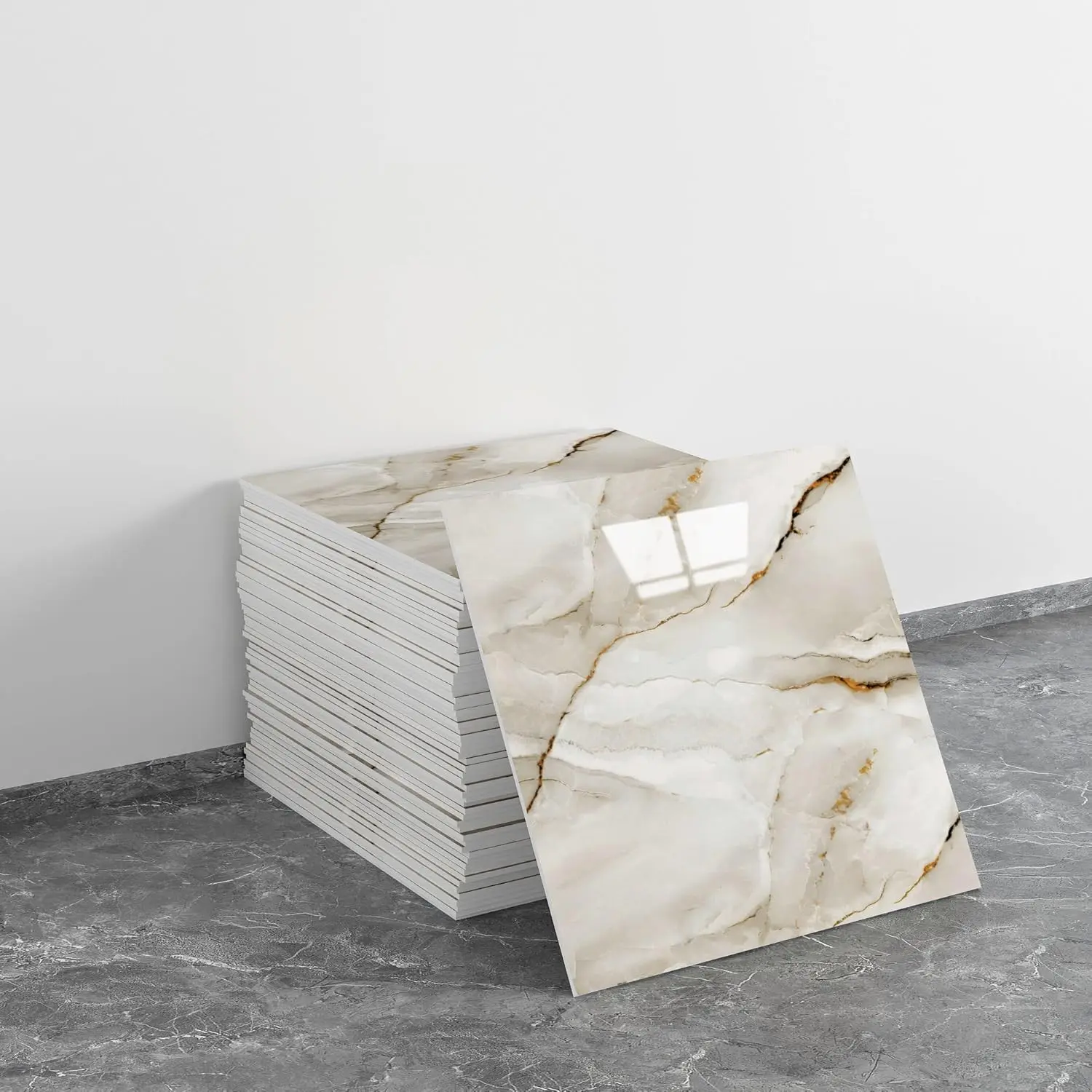 20pcs Marble Peel and Stick Waterproof PVC DIY Wall Panels Shower Bathroom Backsplash Tile Stick on Wall for Bedoom, Kitchen 11.8"x11.8" (White with Gold crackles,19.4 Sq.Ft.)