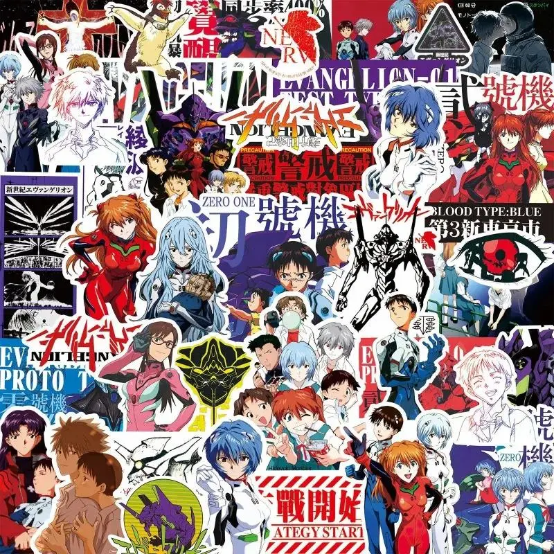 70/75PCS Black and White Sketch Neon Genesis Evangelion Stickers Classic Anime Decals for Notebook Skateboard Bike Sticker
