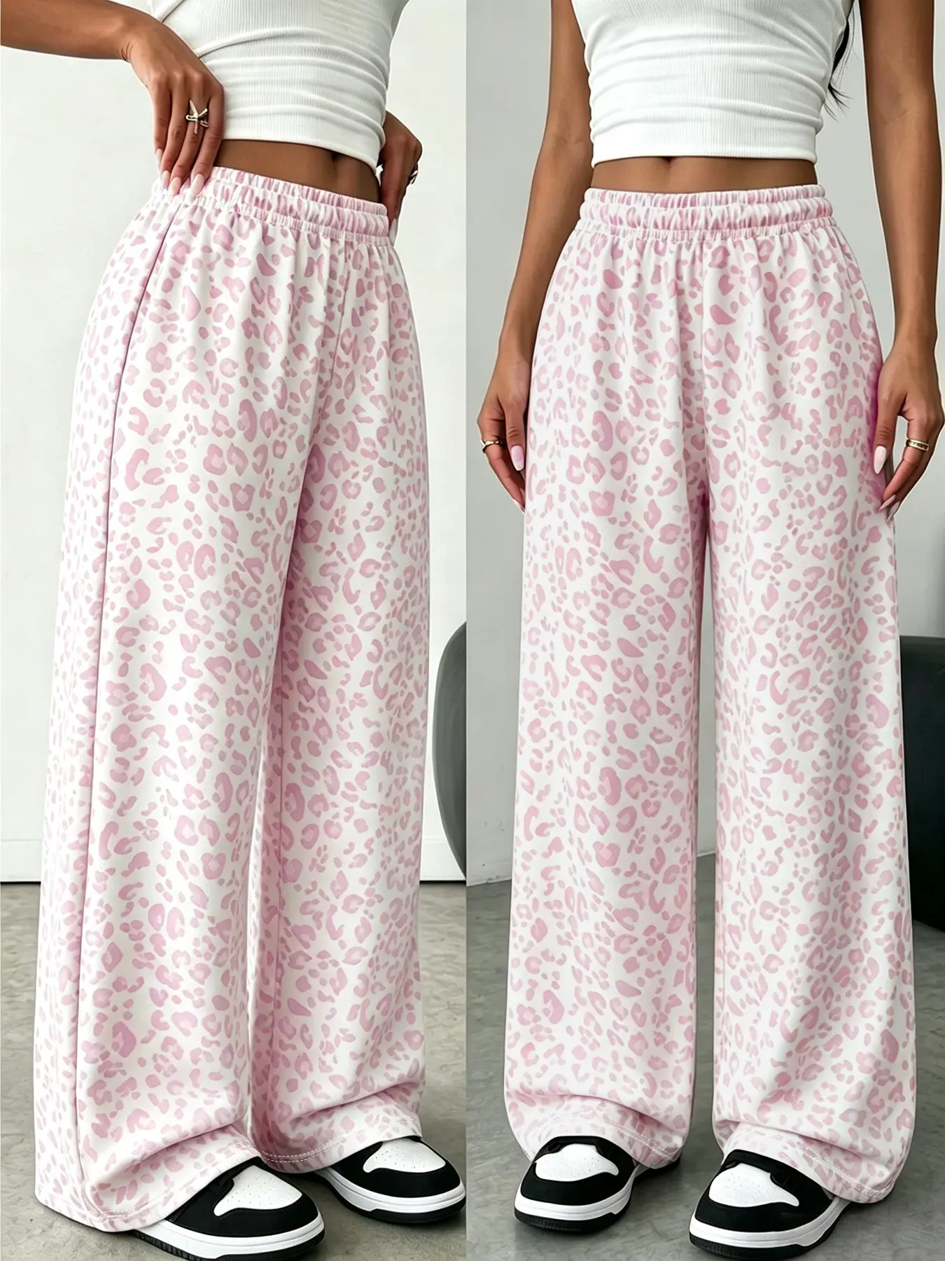Women's Loose-Fit Straight Leg Pants, Leopard Print Digital Design, All-Season Casual Long Pants, Ideal for Vacation and Leisure, Casual Bottoms