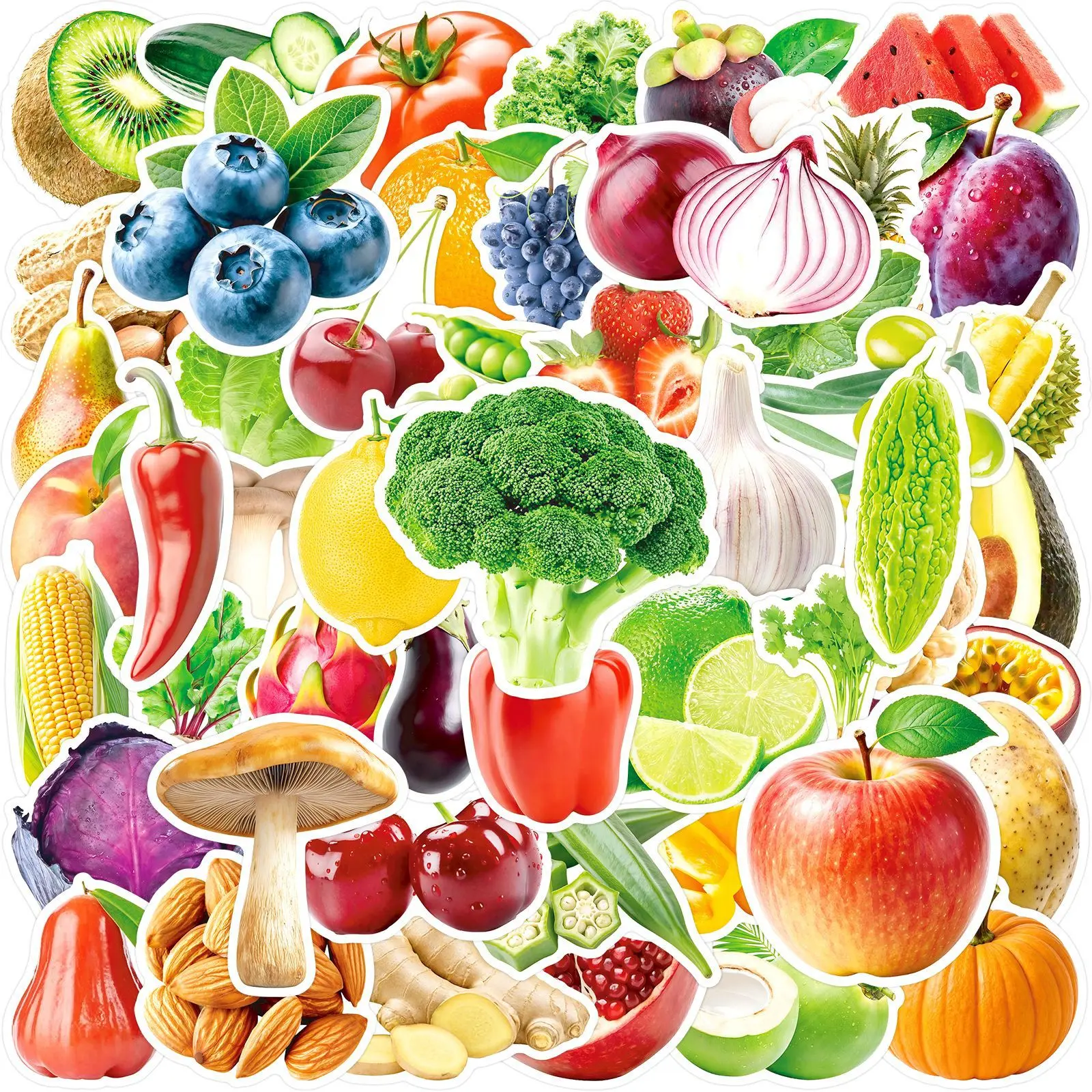50pcs Vegetable, Fruit, and Food Food Stickers, Decals - High-quality, Positive-energy Gifts for Decorating Journals, Scrapbooks, Notebooks, Laptops, Water Bottles, Cars, Etc.