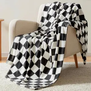 Checkered Blanket  Size, Black Checkerboard Grid Soft  Fleece  Blanket, Fuzzy Cozy Plush for Couch, Comfy Warm Lightweight for Bed (Black, 60x80IN)