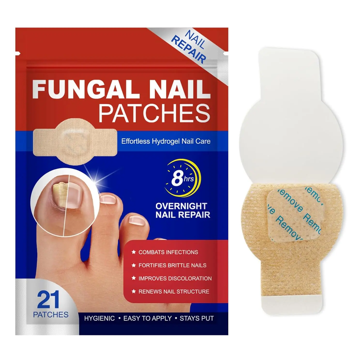 21 PCS Hydrogel Nail Wraps for Toenails, Overnight Care Stickers, Convenient Nail Cover Patches, Simple At-Home Nail Care Solution