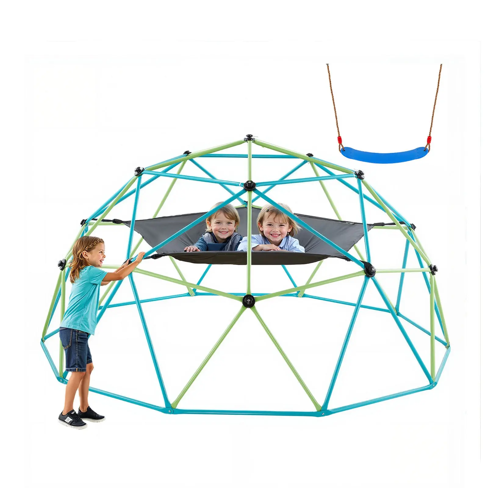 VEVOR Unisex Climbing Dome, 10FT Geometric Dome Climber with Swinging Hammock and Swing, 1000LBS Loading Jungle Gym Playground, Easy-Assembly Outdoor Backyard Equipment for 3-10 Year-Old Girl & Kids