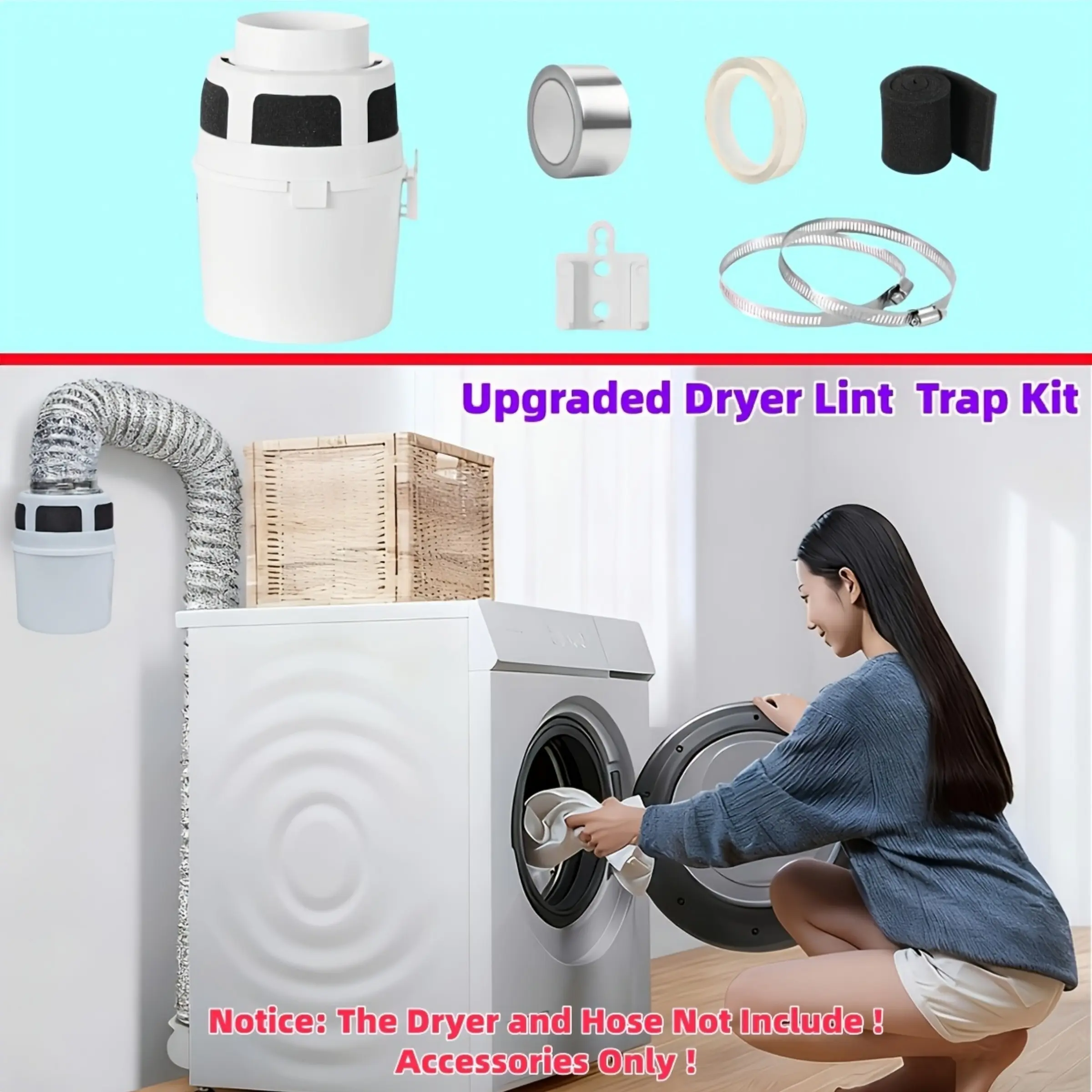 2026 Upgrade Four-In-One Indoor Dryer Vent Kit, Includes Sponge Filter, Enhanced Air Quality System, Dust Collector with Bucket, Line Shred Collection Kit