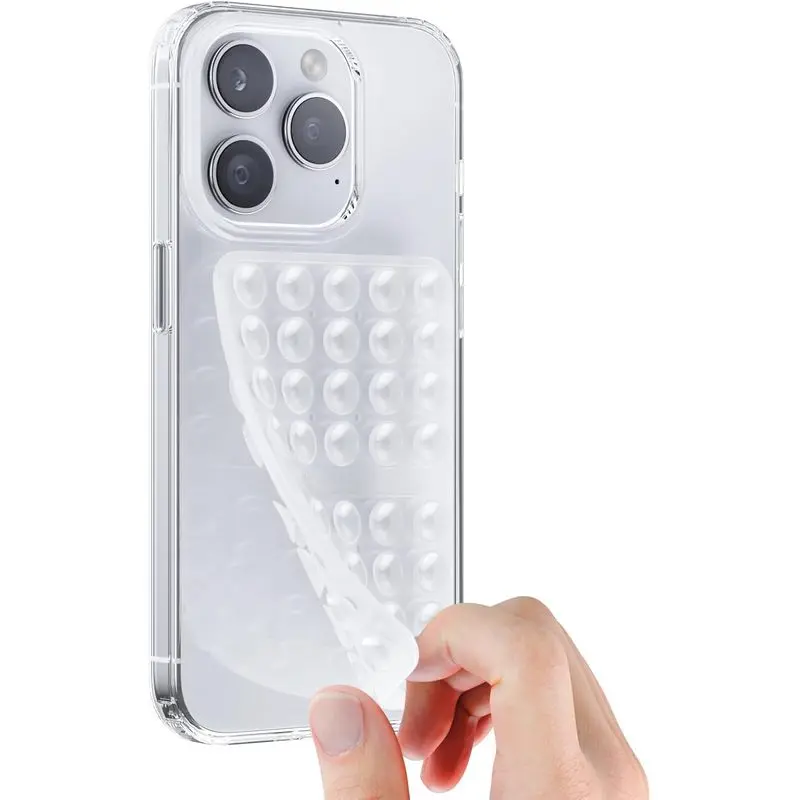 High Suction Silicone Double-Sided Suction Cup Phone Case Mount, Sticky Phone Grip & Hands-Free Holder, Transparent Stand for Selfies, Videos, Fits Most