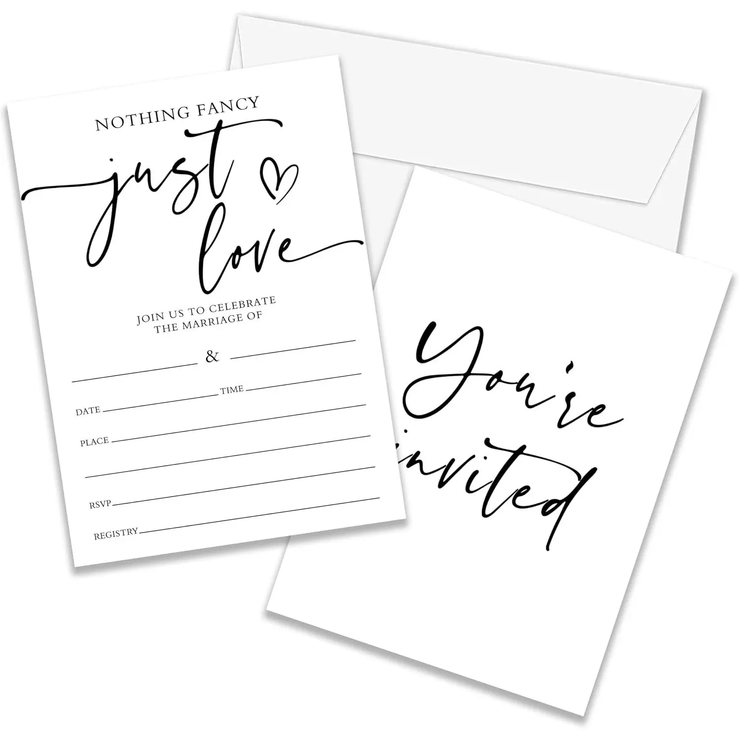 25 Wedding Invitations, 5"×7" Minimalist Wedding Invites with Envelops for Bridal Shower -  Fancy Just Love (A02)