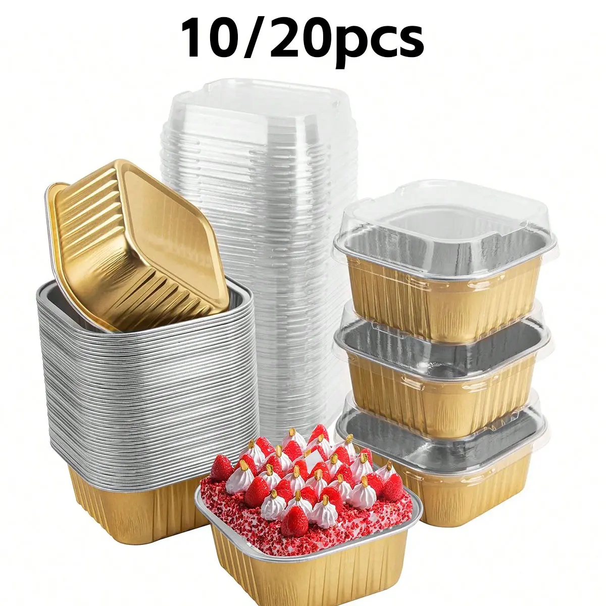Mini Aluminum Foil Square Baking Cups with Lids, Reusable Paper Cup Cake Molds, Brownie Cheesecake Baking Pans, Party Supplies, Bakeware