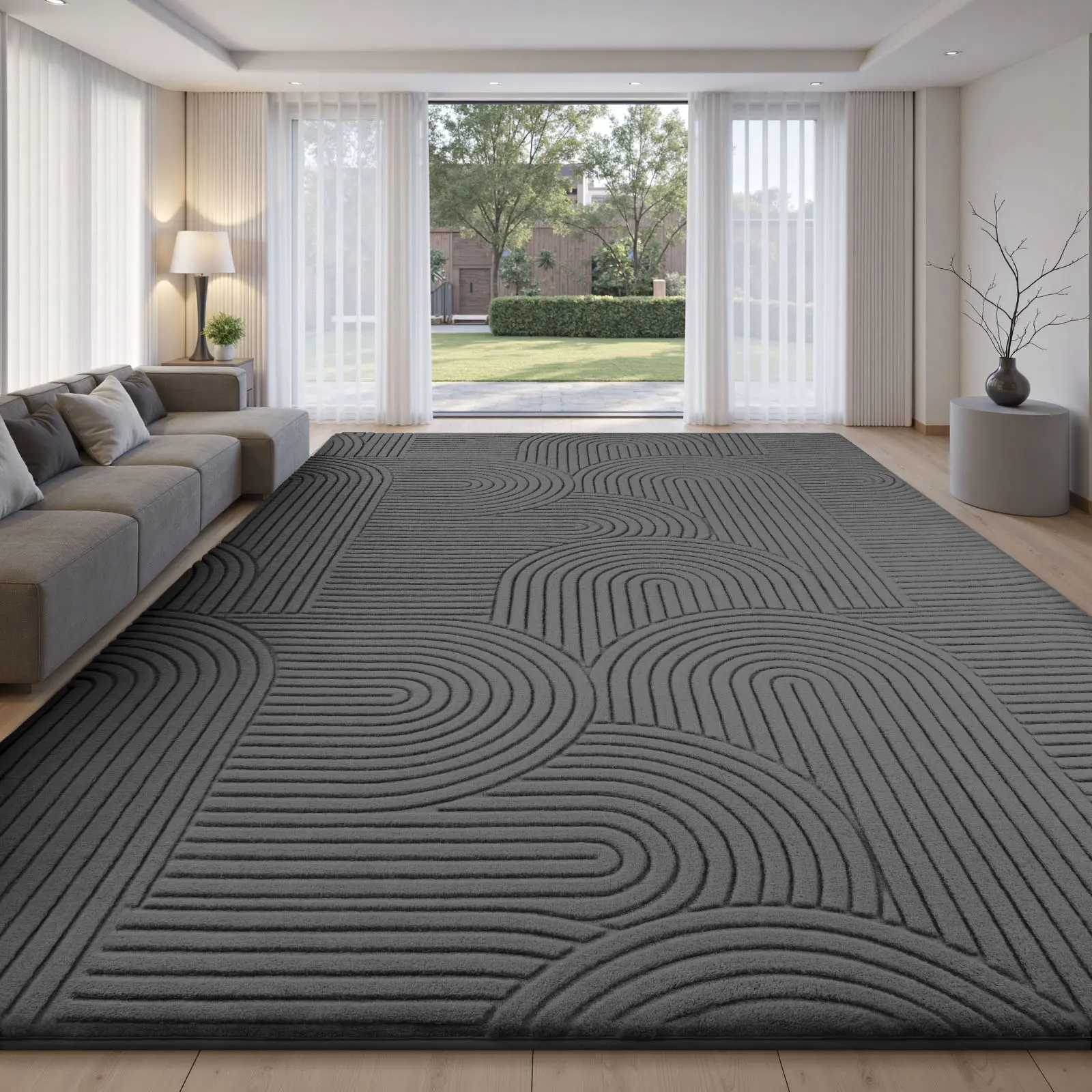 FAMVAL Large Curved Line Jacquard Area Rug - Plush Fleece, Premium Soft, Wrinkle Resistant, Anti-Shrink, Durable, Non-Slip Washable Carpet for Living Room Decor, Indoor Use (Cozy Warmth for Kids)