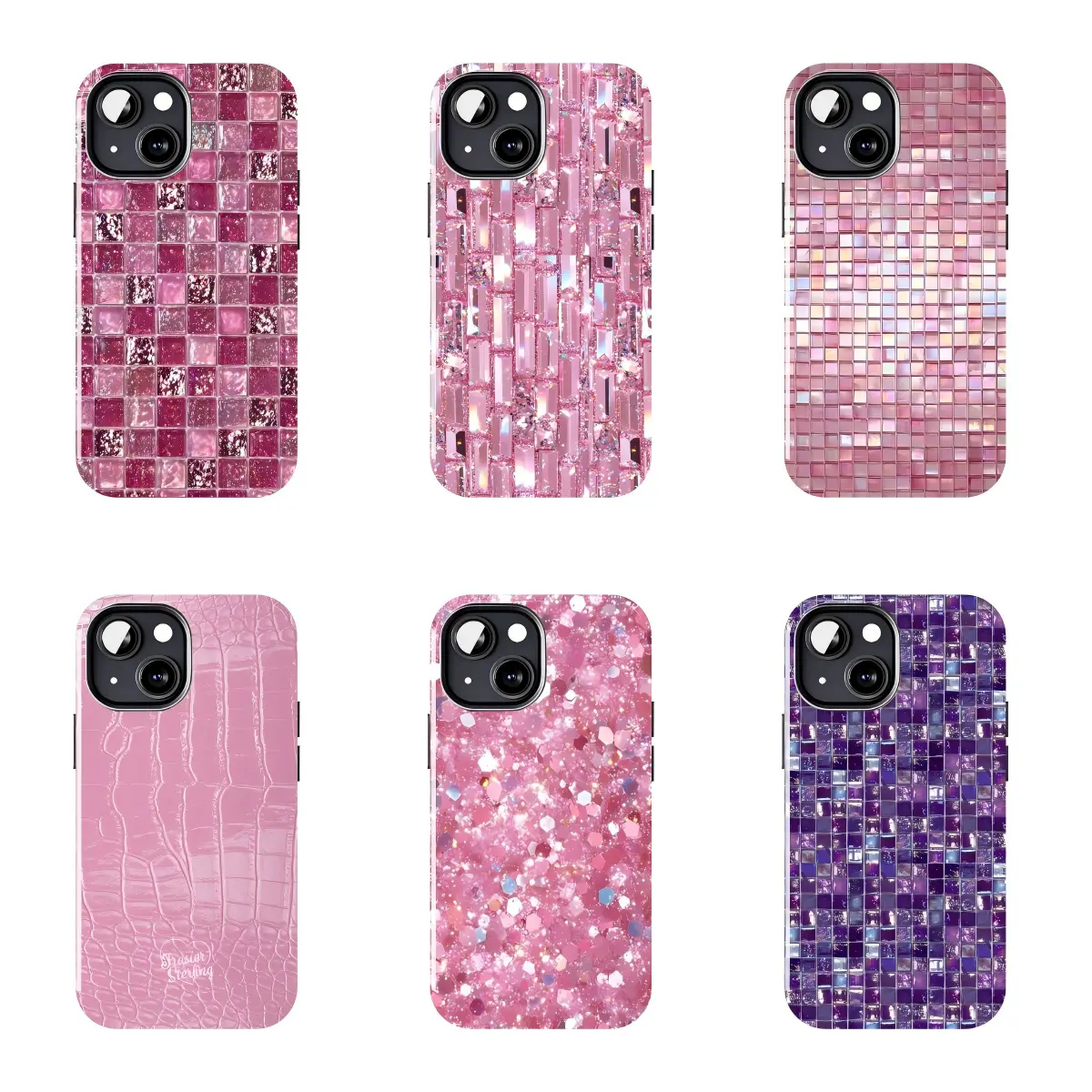 Pink Rhinestone Mosaic Bling Protective Smartphone Casing, Handheld Devices Cover Suitable for iPhone 11-17 Pro Max/Plus, Samsung Galaxy S23-25