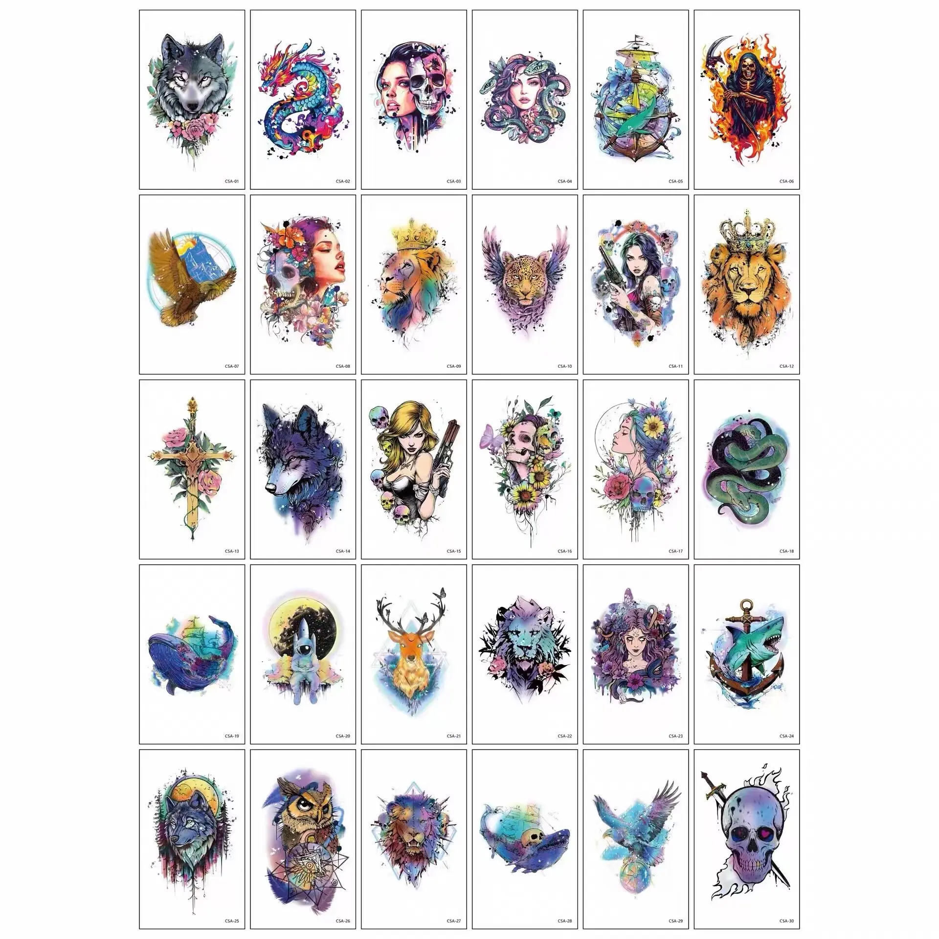 30Pcs Trendy 3D Colorful Animal Fake Tattoos, Waterproof Long Lasting Personalized Body Makeup Stickers for Women Men