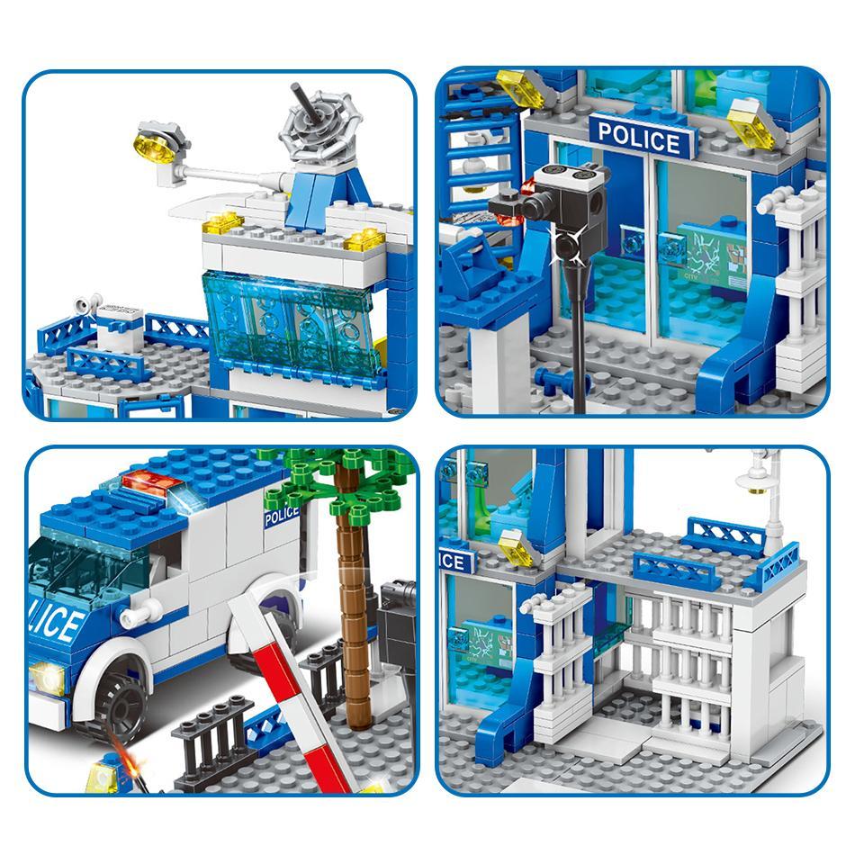 City Police Station Building Blocks Set, 1 Set Boys DIY Car Figures Bricks Toys, Birthday Gift for Children & Adults