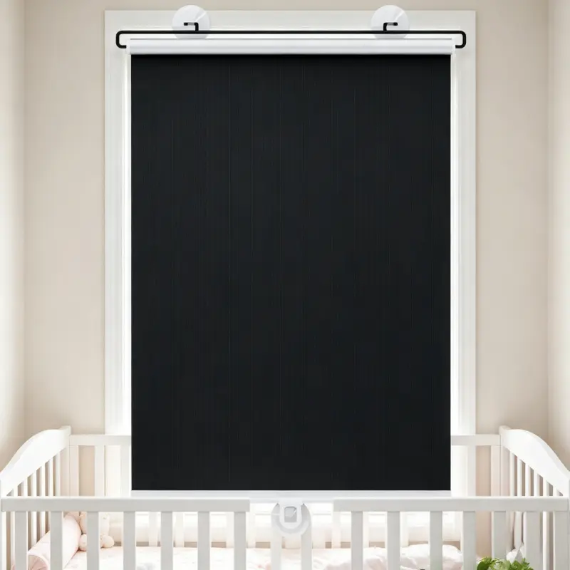 Drill-Free Suction Cup Roller Window Shade Full Light Blocking Vertical Strip Fabric Temporary Privacy Blind For Office Window Partition Window Blackout