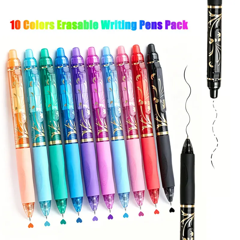 Multicolor Retractable Erasable Gel Pens Set, 10 Pack 0.6mm Medium Point Cute Colorful Drawing Writing Pens for Students Journalers Office Workers