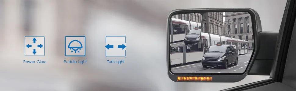 Black Power Heated Side View Mirrors for 2004-2014 Ford F150 Truck w/ Sequential Turn Light, Puddle Light