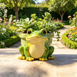 Frog Resin Planter Ornament, Creative Garden Art Sculpture, Ideal for Courtyard, Balcony, Outdoor Window Decor, Aesthetic and Practical