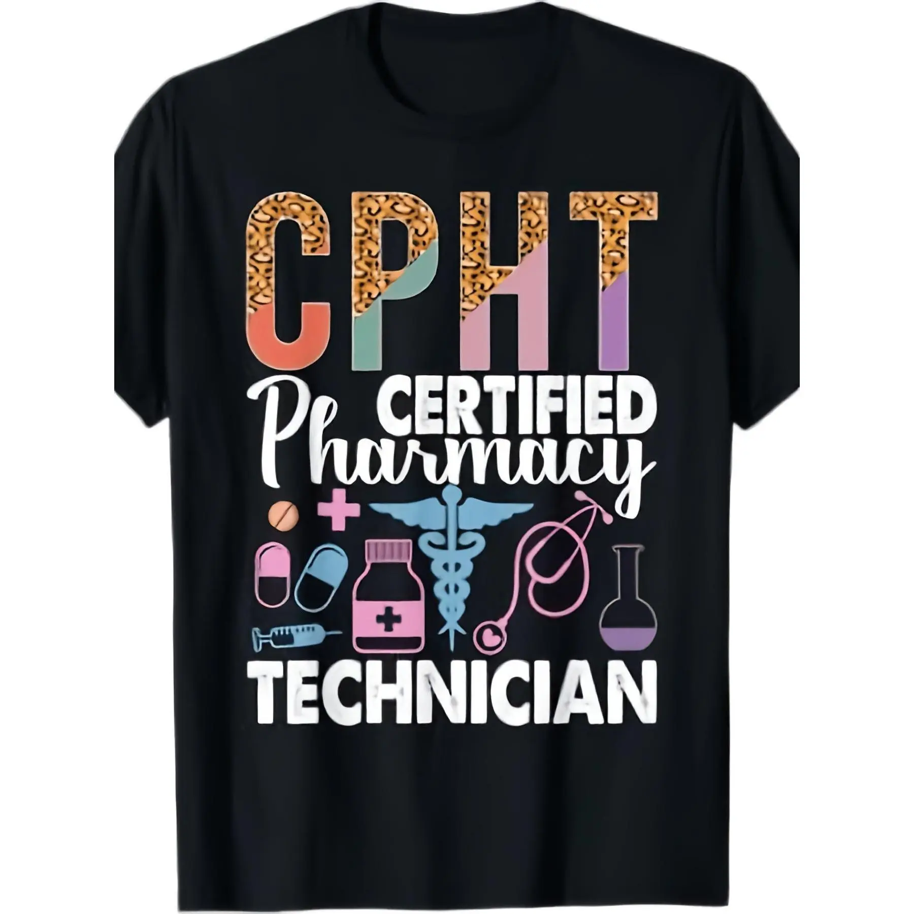180gCPHT Leopard Certified Pharmacy Technician T-ShirtFun Graphic Tees Perfect Gift Idea for Birthday Holiday or Casual Attire