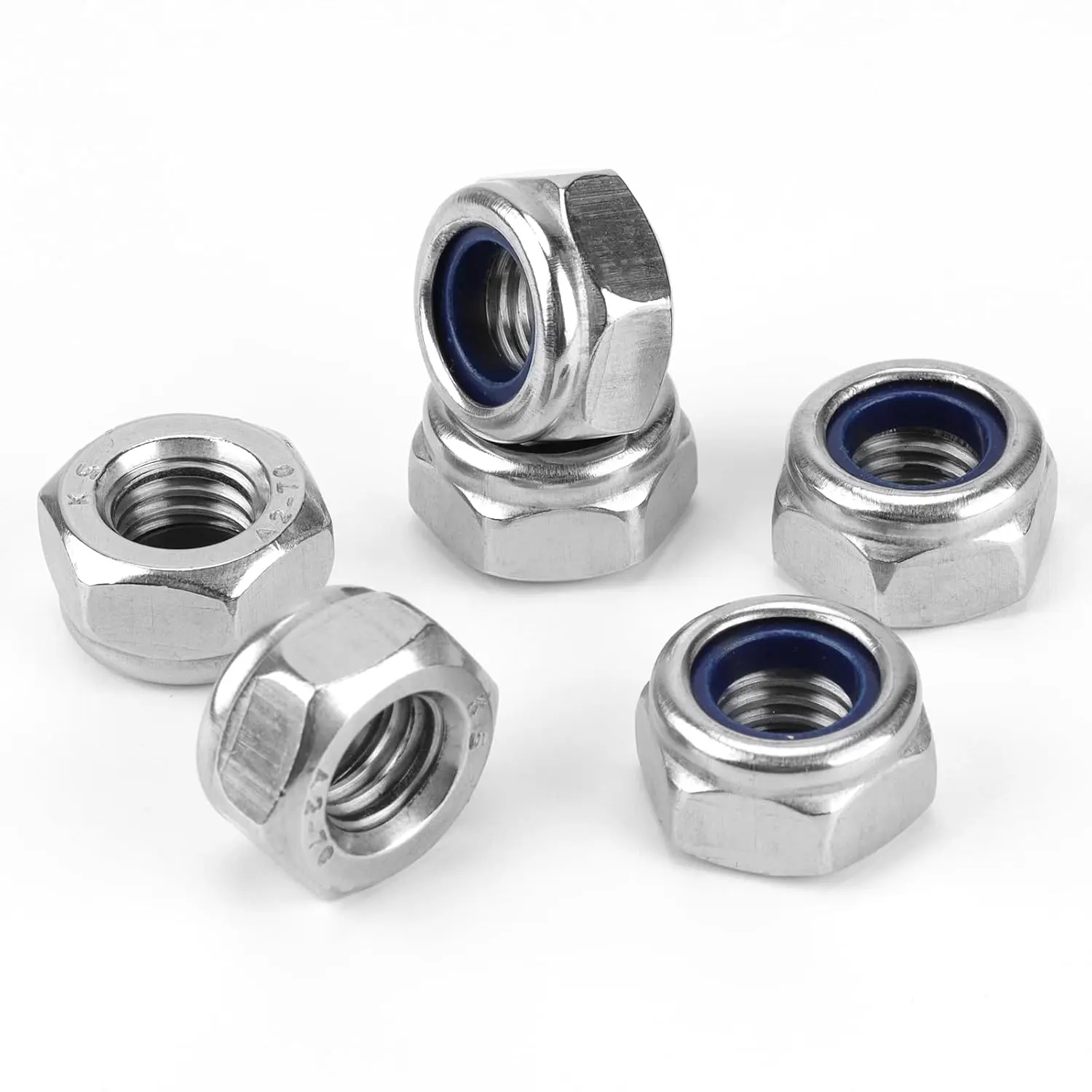 100 Pack 304 A2-70 M6 Nylon Lock Nuts | 100 Pack 304 A2-70 Stainless Steel M6 Nylock Nuts, Anti-Loose, for Light Duty Industrial &  Fastening