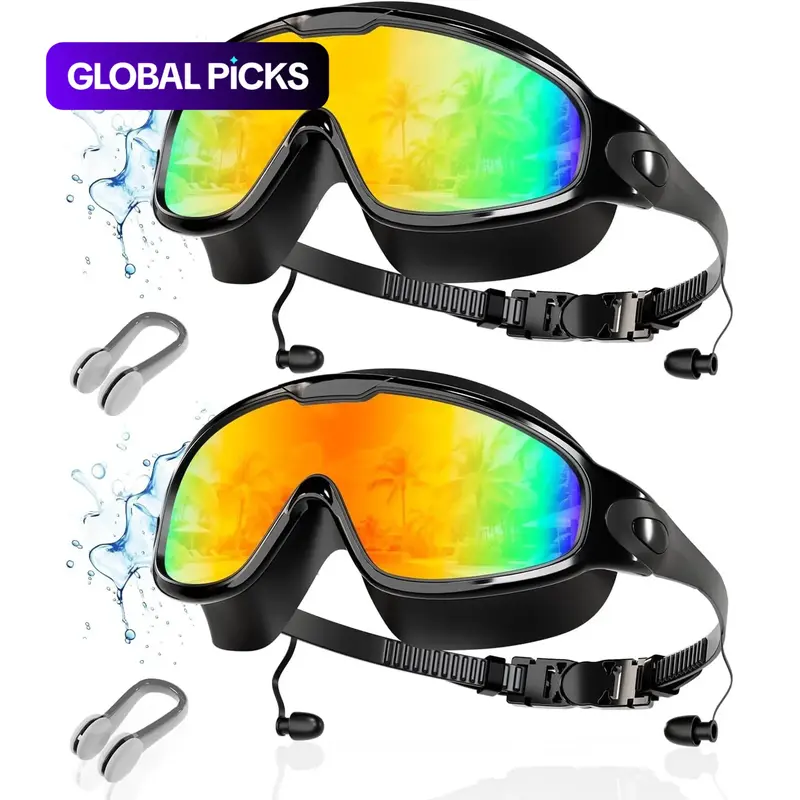 Swimming Goggles, Anti-Fog UV Protection, Leak-Proof Design, Comfortable Wide Vision for Adults, Men, Women & Teens, Durable Swim Gear Set Accessories, Leakproof Swimming Glasses, Cool Water Goggles #GLOBAL PICKS