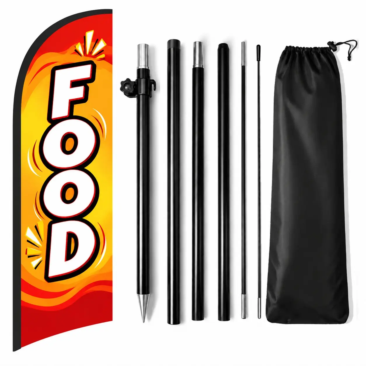 Food Feather Flag for Business, 7.2FT Outdoor Advertising Swooper Banner with Pole and Ground Stake – Tear-Resistant Polyester Sign for Shops & Events
