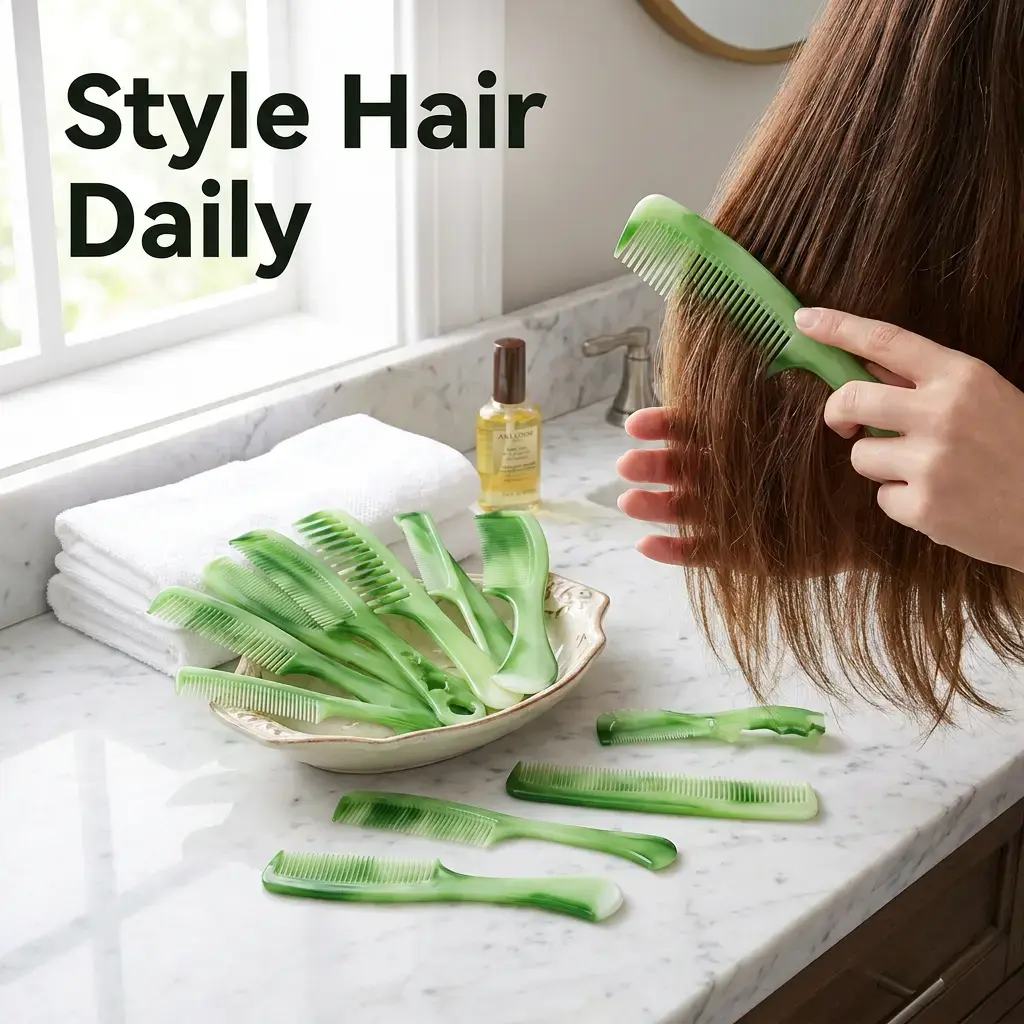 10-Pack Plastic Combs, Durable Abs Handle, Fine Teeth Design, Elegant Jade Look, Suitable for Daily Use, Hair Care Comb, Hair Brush Set, Hair Styling Combs, Hair Styling Tools