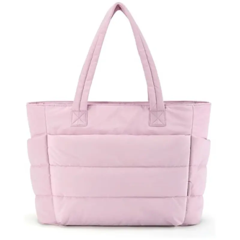 Large Puffer Tote Bag for Women Quilted Shoulder Bag Lightweight Waterproof Padded Handbag Casual Hobo Satchel Cute Gym Work Travel School Bag Fluffy Weekender Overnight Bags Designer Aesthetic Purse